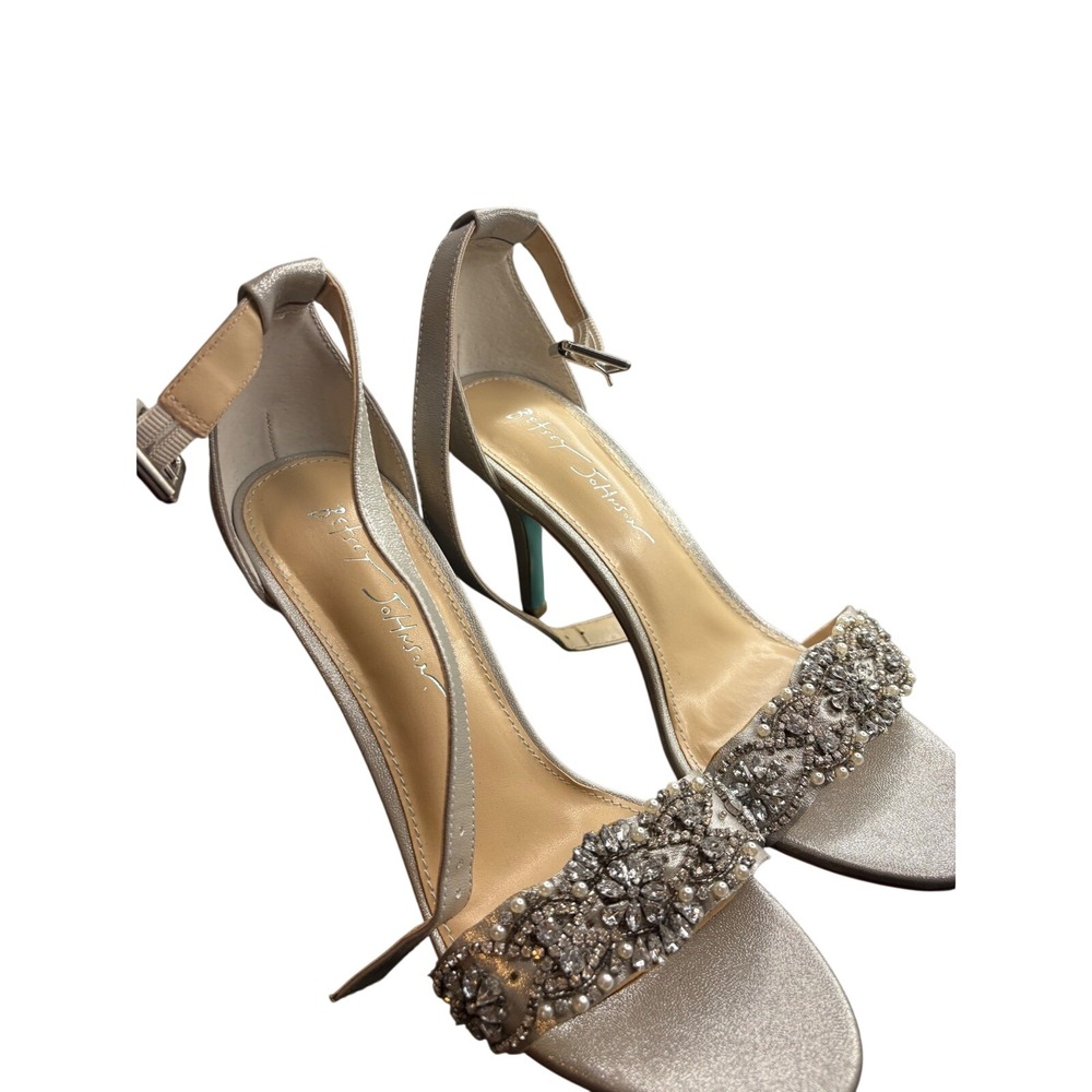Betsey Johnson SB-Gina Silver Embellished Ankle Strap Stiletto Heels Size 8.5M